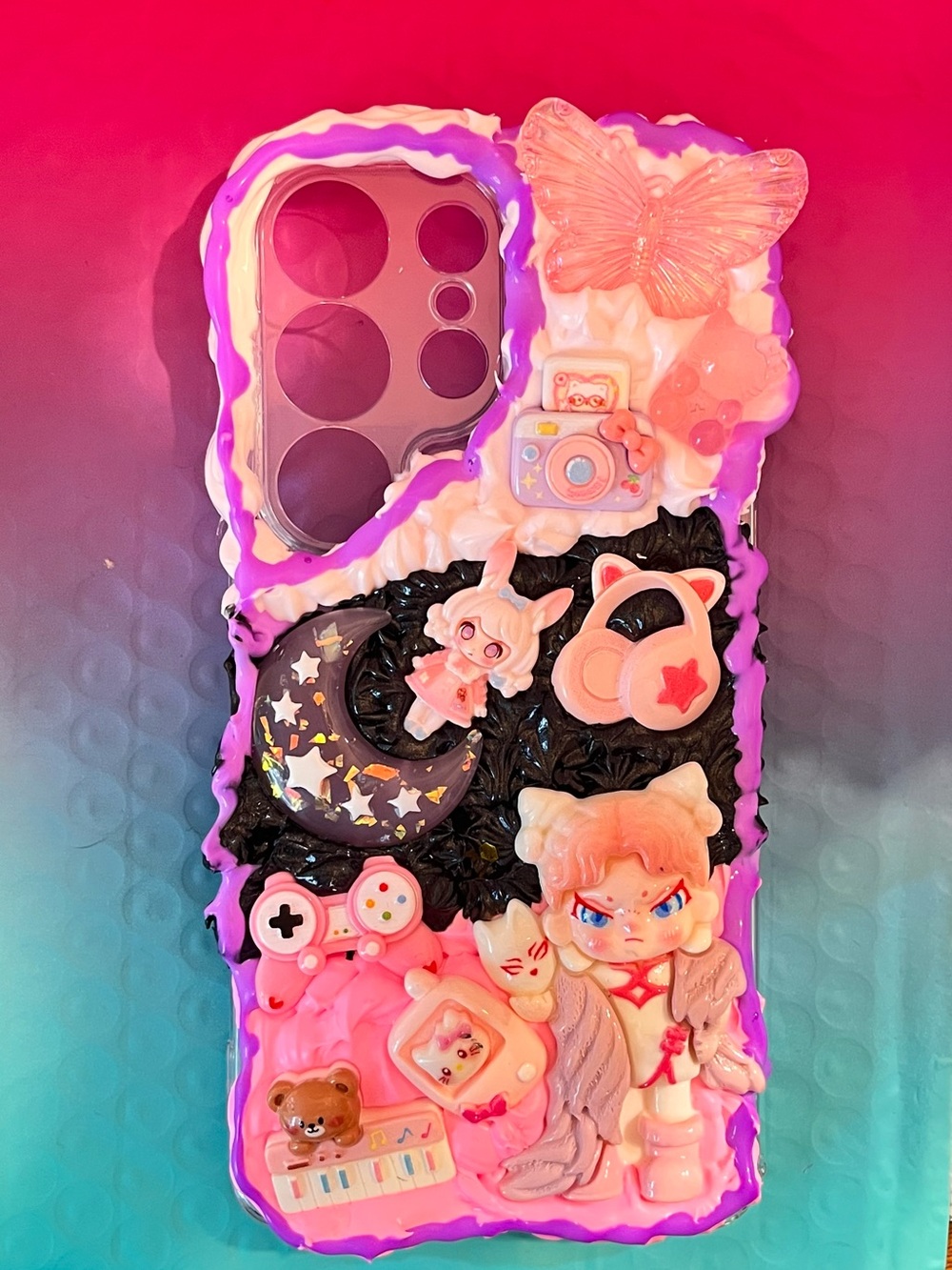 Pink Decorative Decoden Phone Case - Cute Kawaii Anime Girl Design - Picture 2 of 4